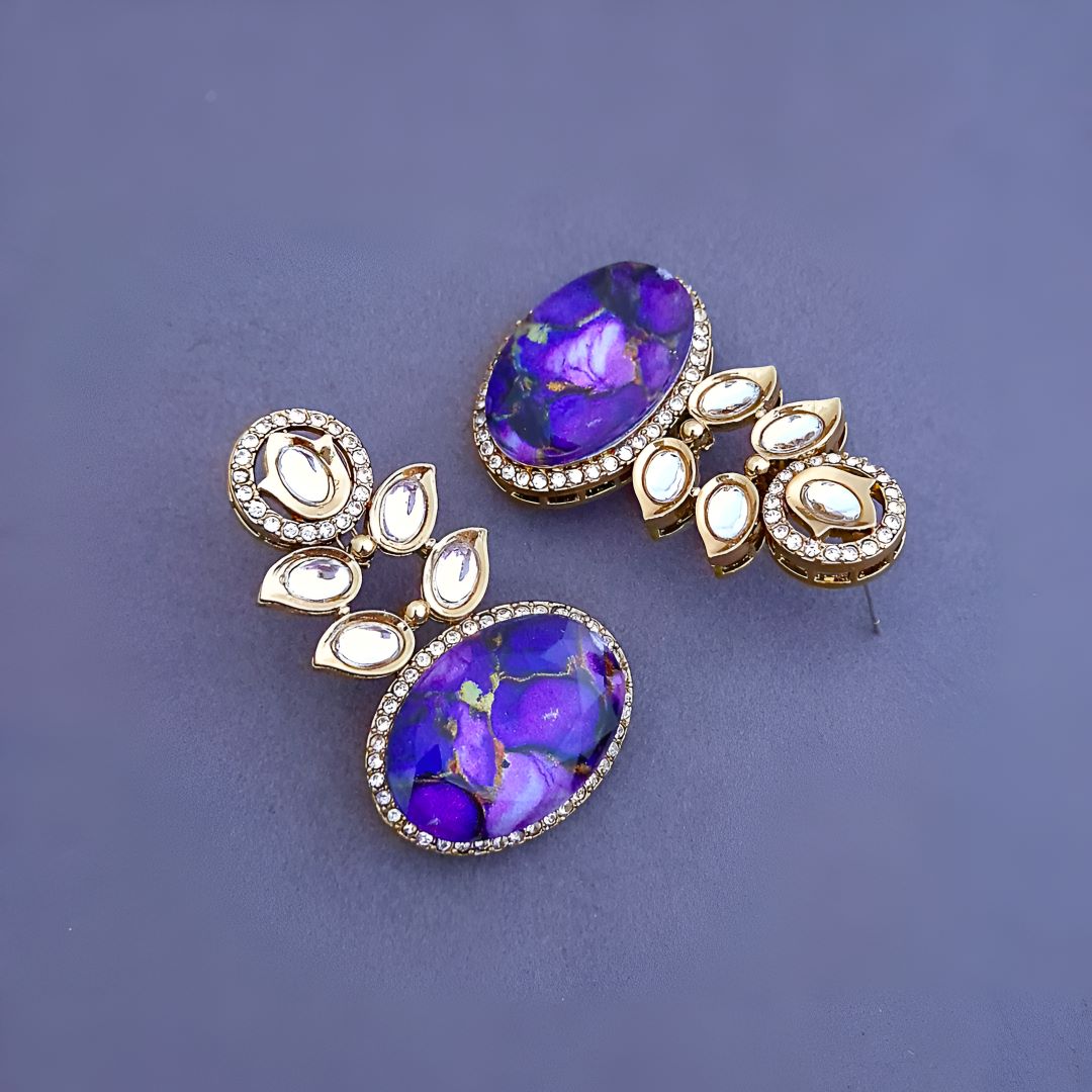 Purple Danglers, Purple Kundan Earrings, Stone Earrings