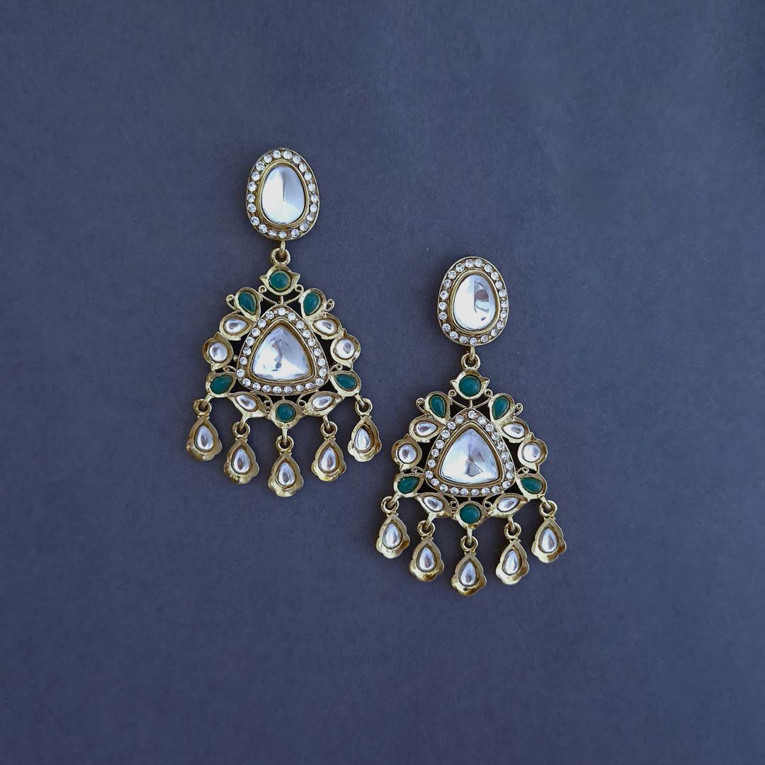 Emerald green Kundan Ethnic Dangler Earrings