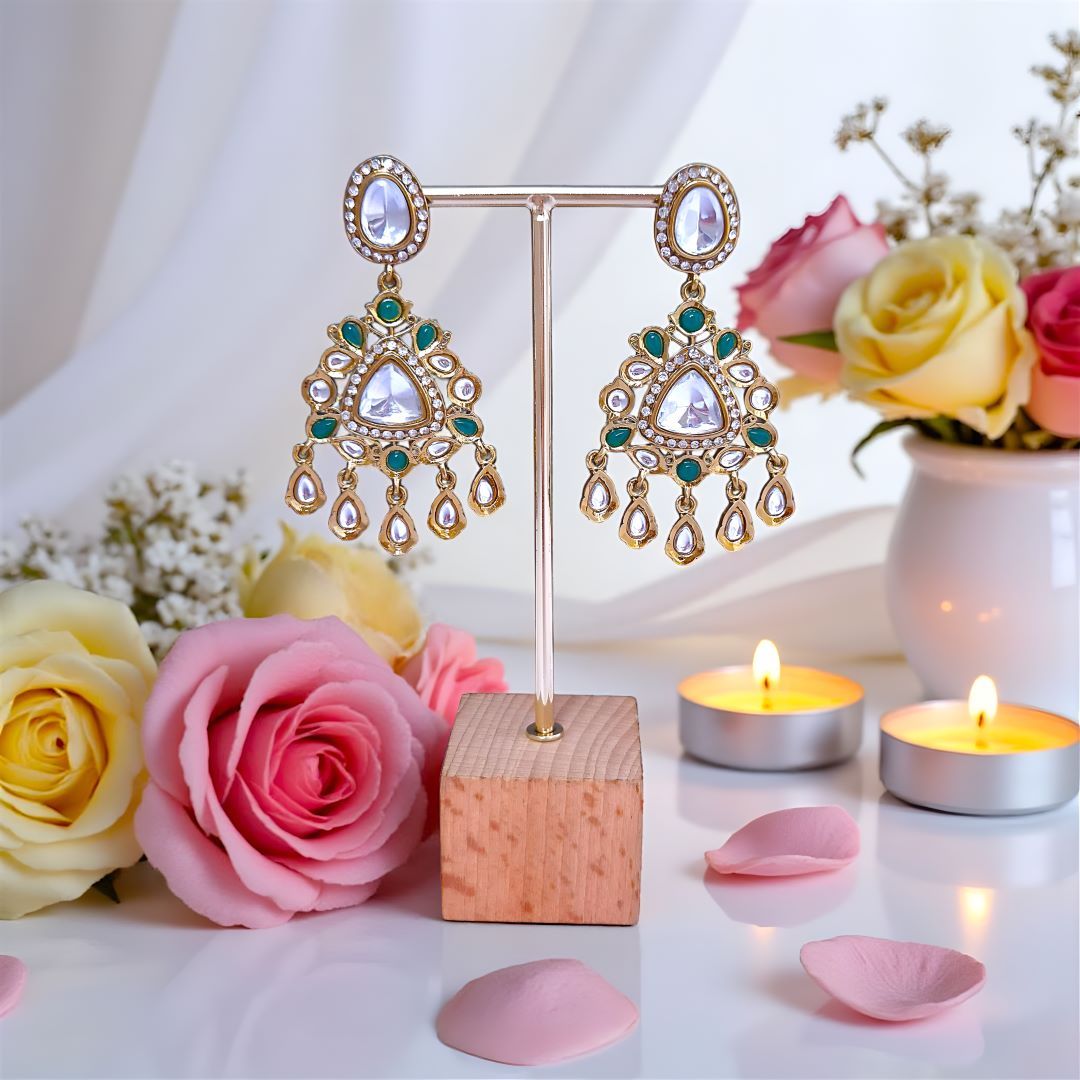 Emerald green Kundan Ethnic Dangler Earrings