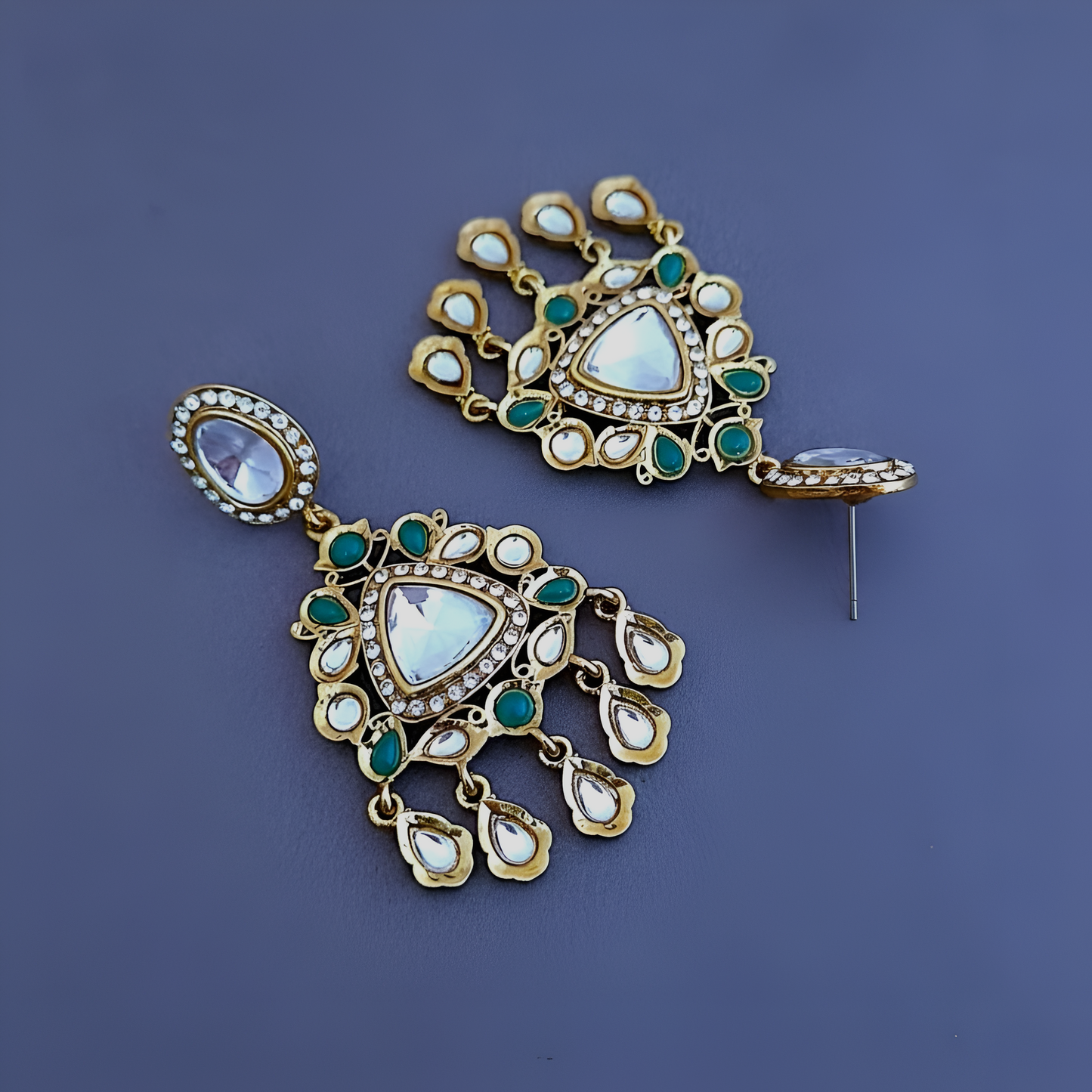 Emerald green Kundan Ethnic Dangler Earrings