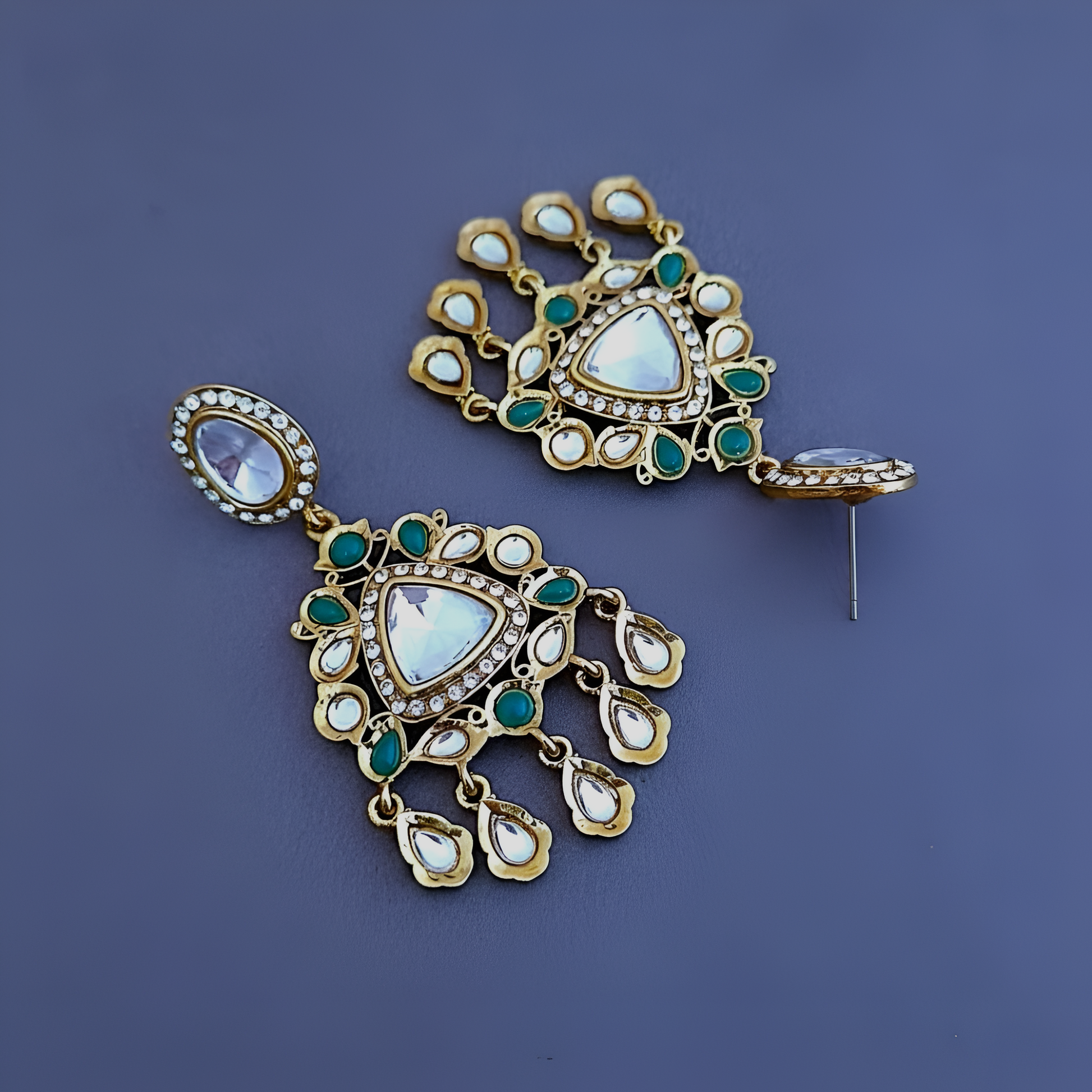 Emerald green Kundan Ethnic Dangler Earrings