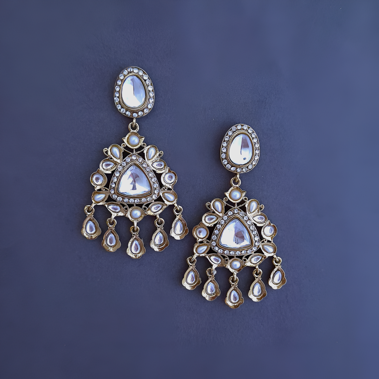 White Kundan Ethnic Dangler Earrings