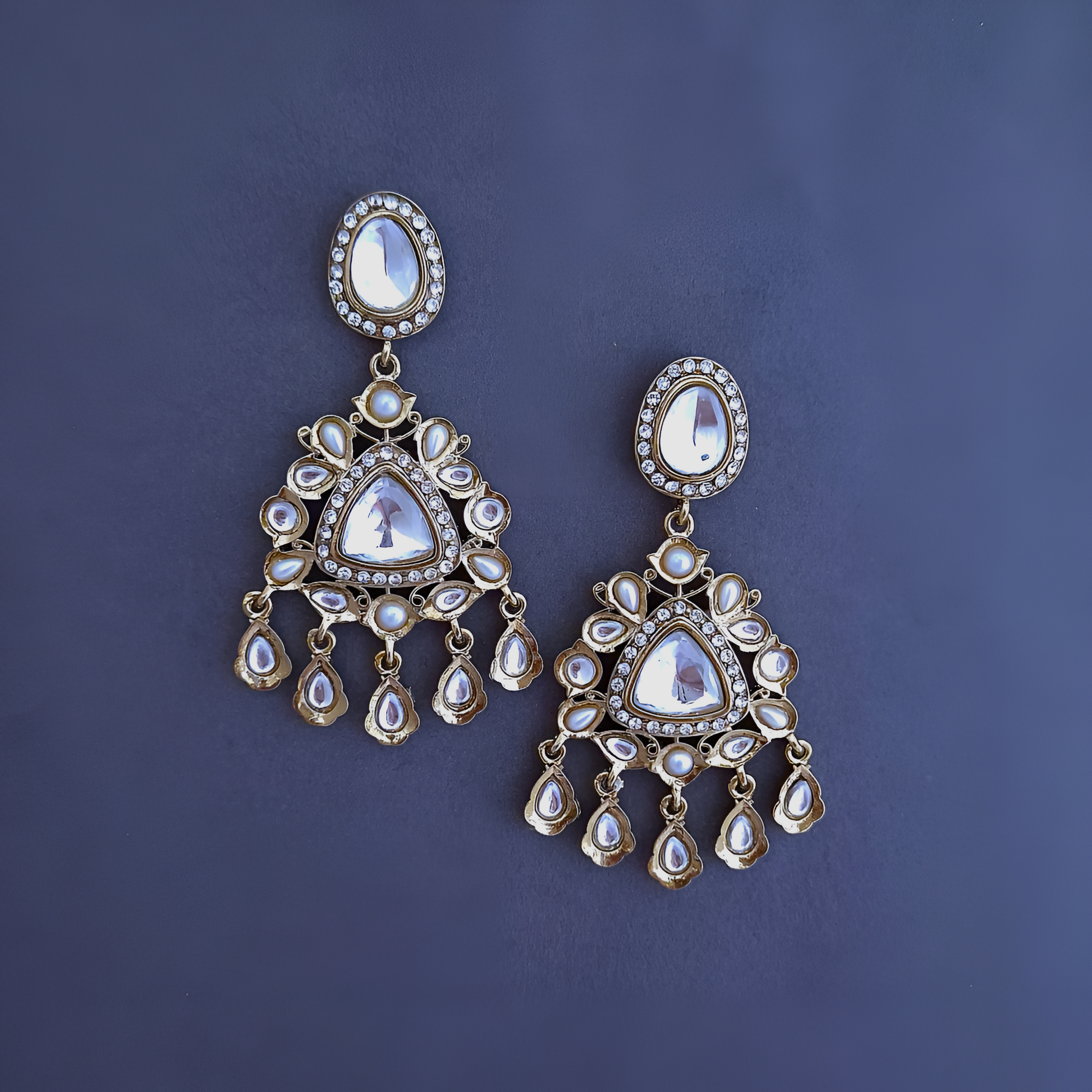 White Kundan Ethnic Dangler Earrings