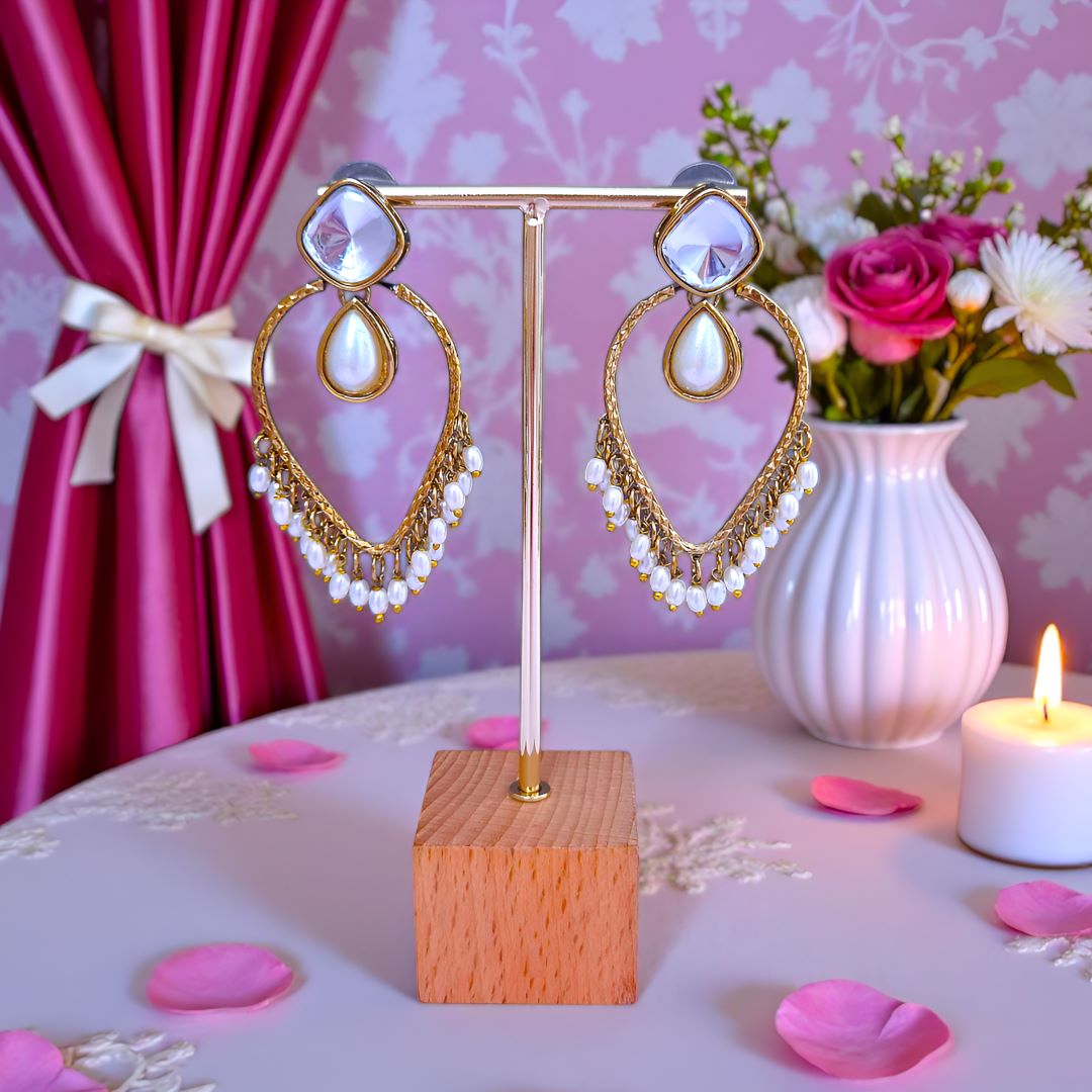 Ivory Dangler Kundan Earrings