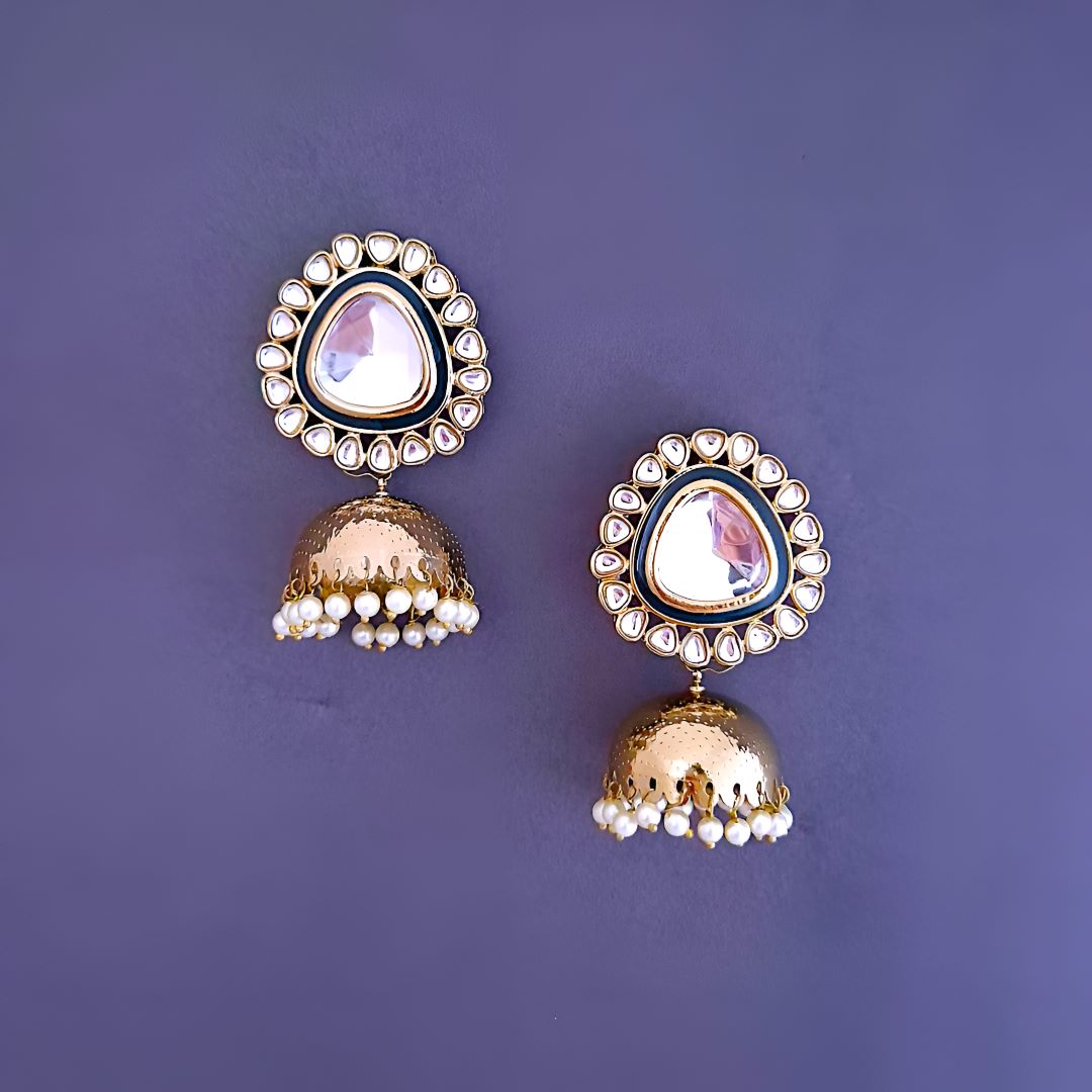 Emerald Green  Kundan Jhumki Earrings