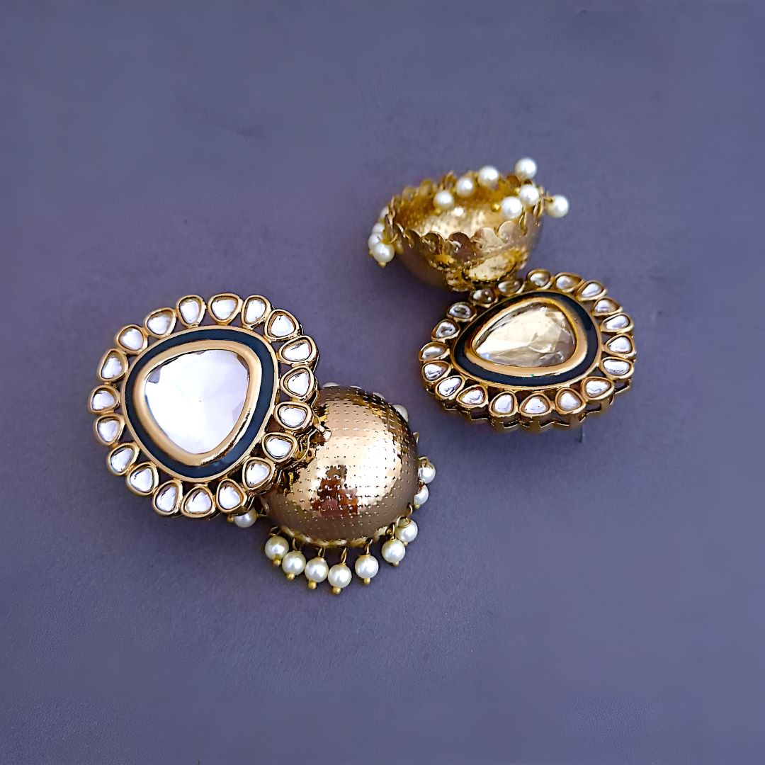 Emerald Green  Kundan Jhumki Earrings