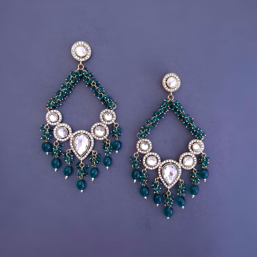 Emerald Green Kundan Chandbali Earrings
