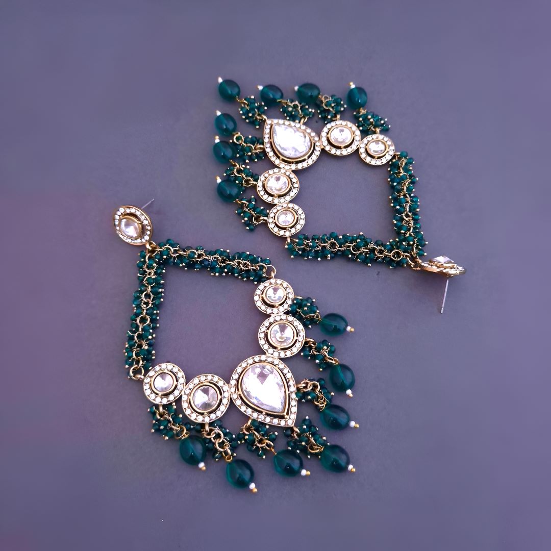 Emerald Green Kundan Chandbali Earrings