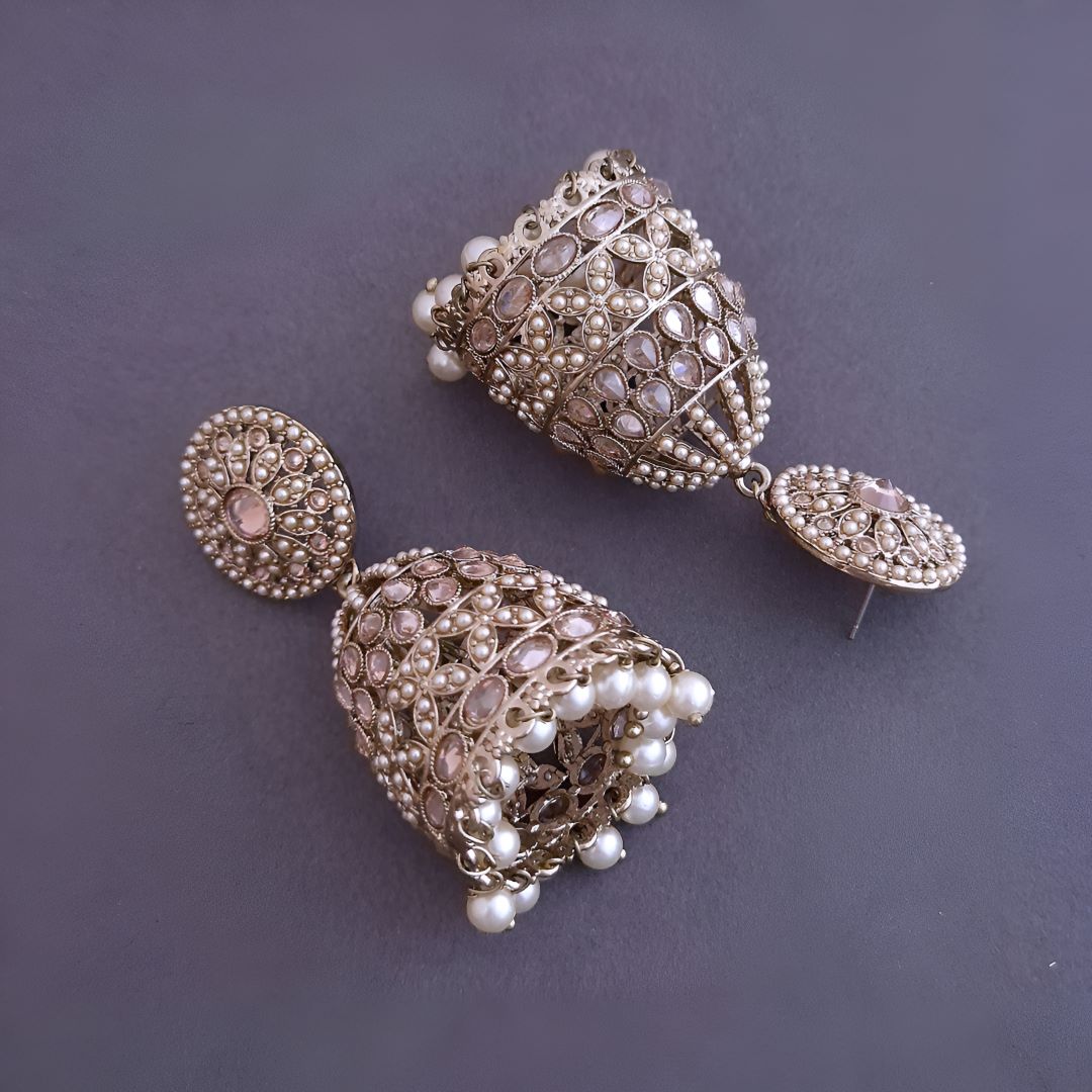 Golden  Kundan jhumkis Earrings