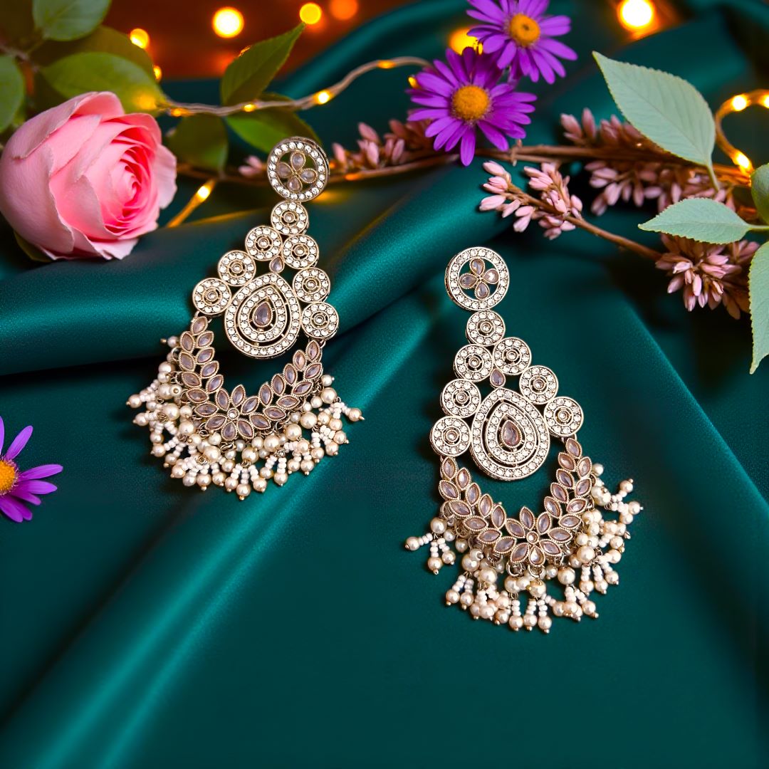 Golden Kundan Dangler Earrings