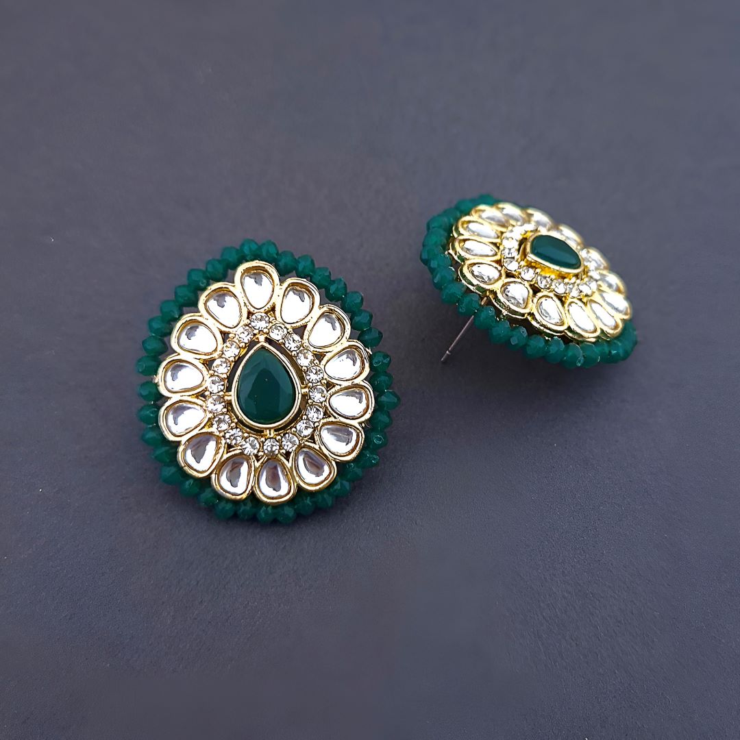 Emerald Green Kundan Stud Earrings