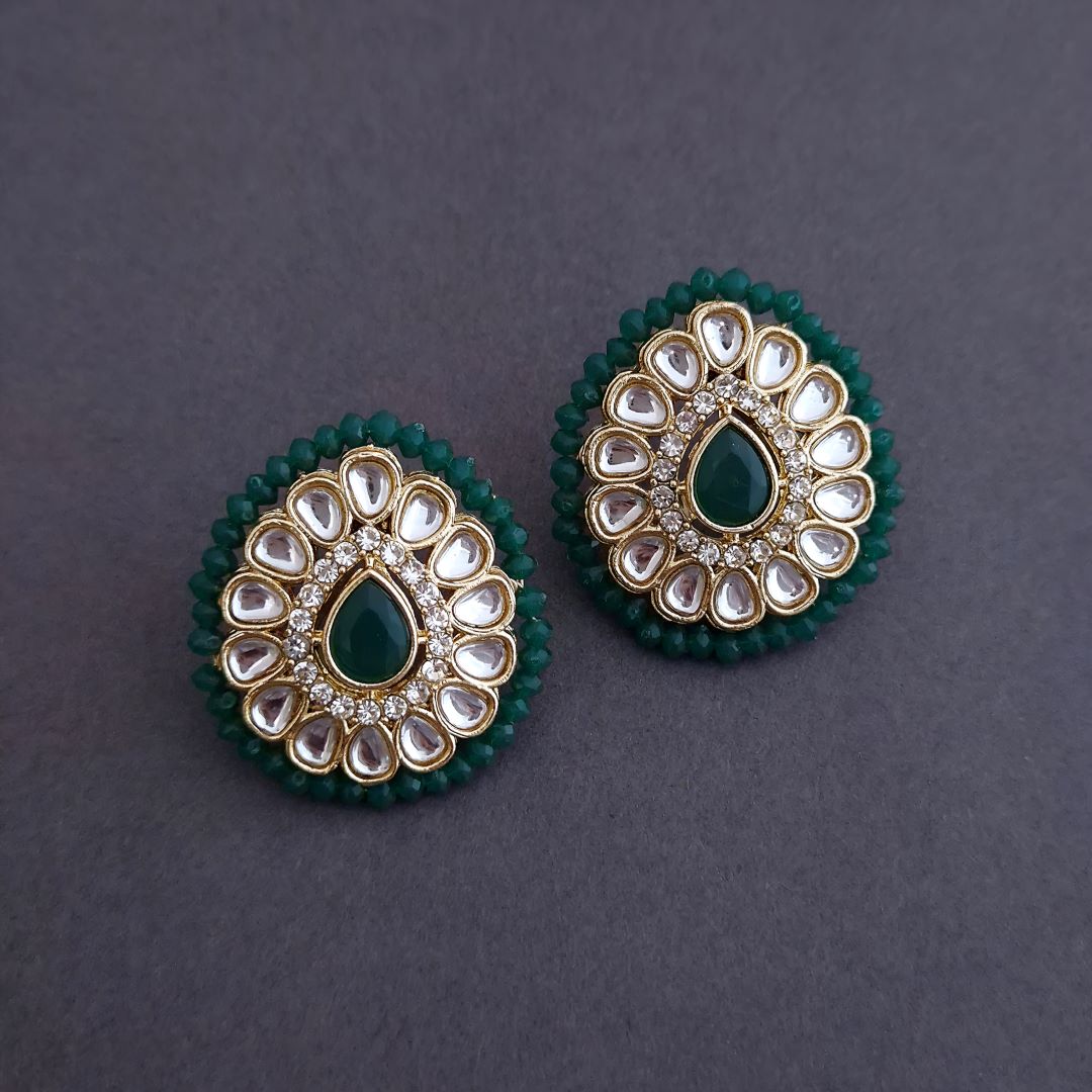 Emerald Green Kundan Stud Earrings