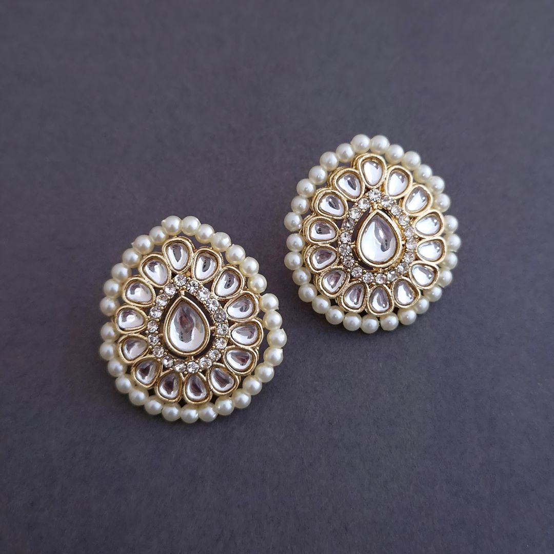 White Kundan Stud Earrings