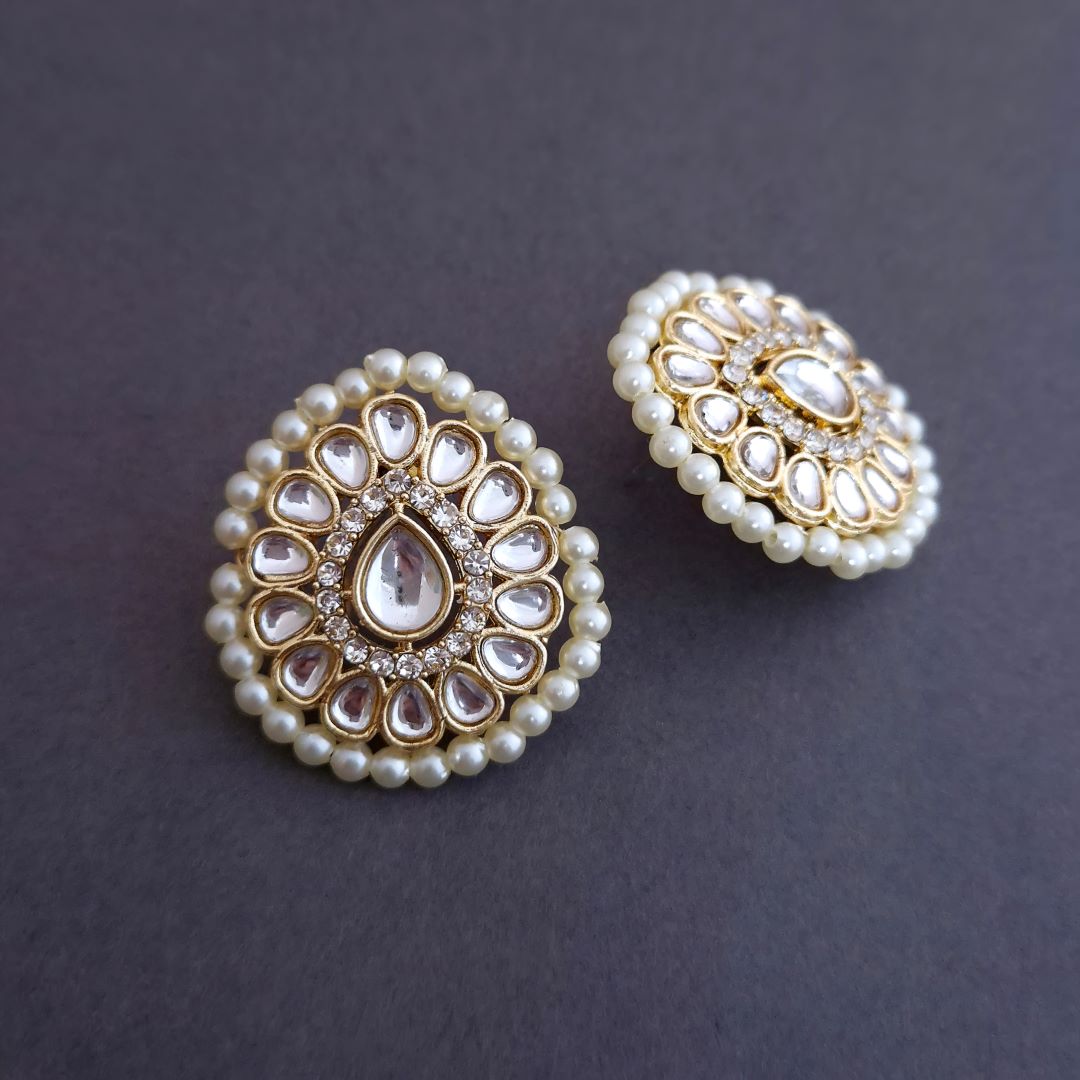 White Kundan Stud Earrings