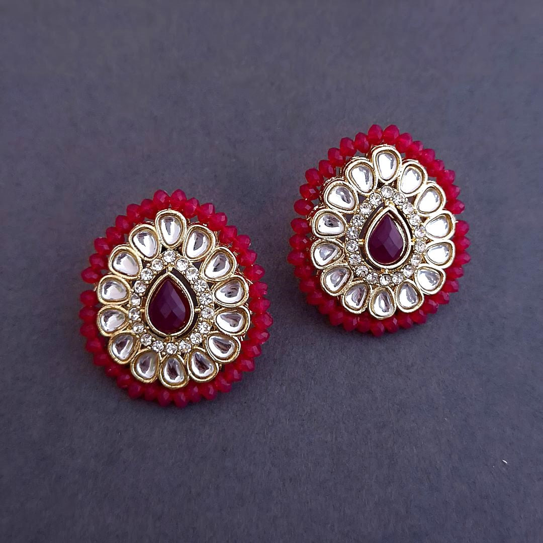 Rani Pink Kundan Stud Earrings