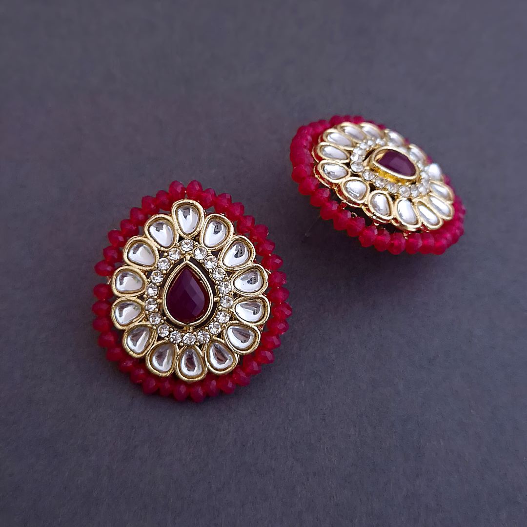 Rani Pink Kundan Stud Earrings
