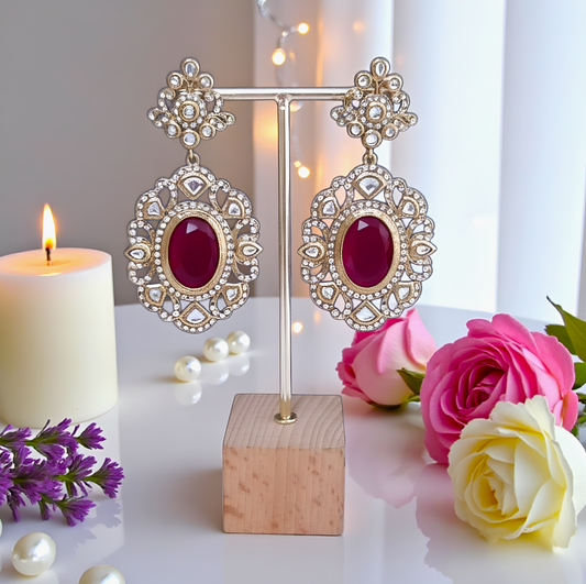 Rani Pink Kundan Dangler Earrings