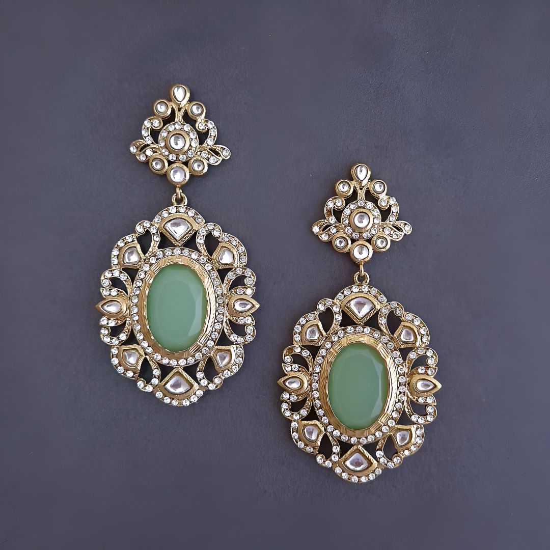 Mint Green Kundan Dangler Earrings