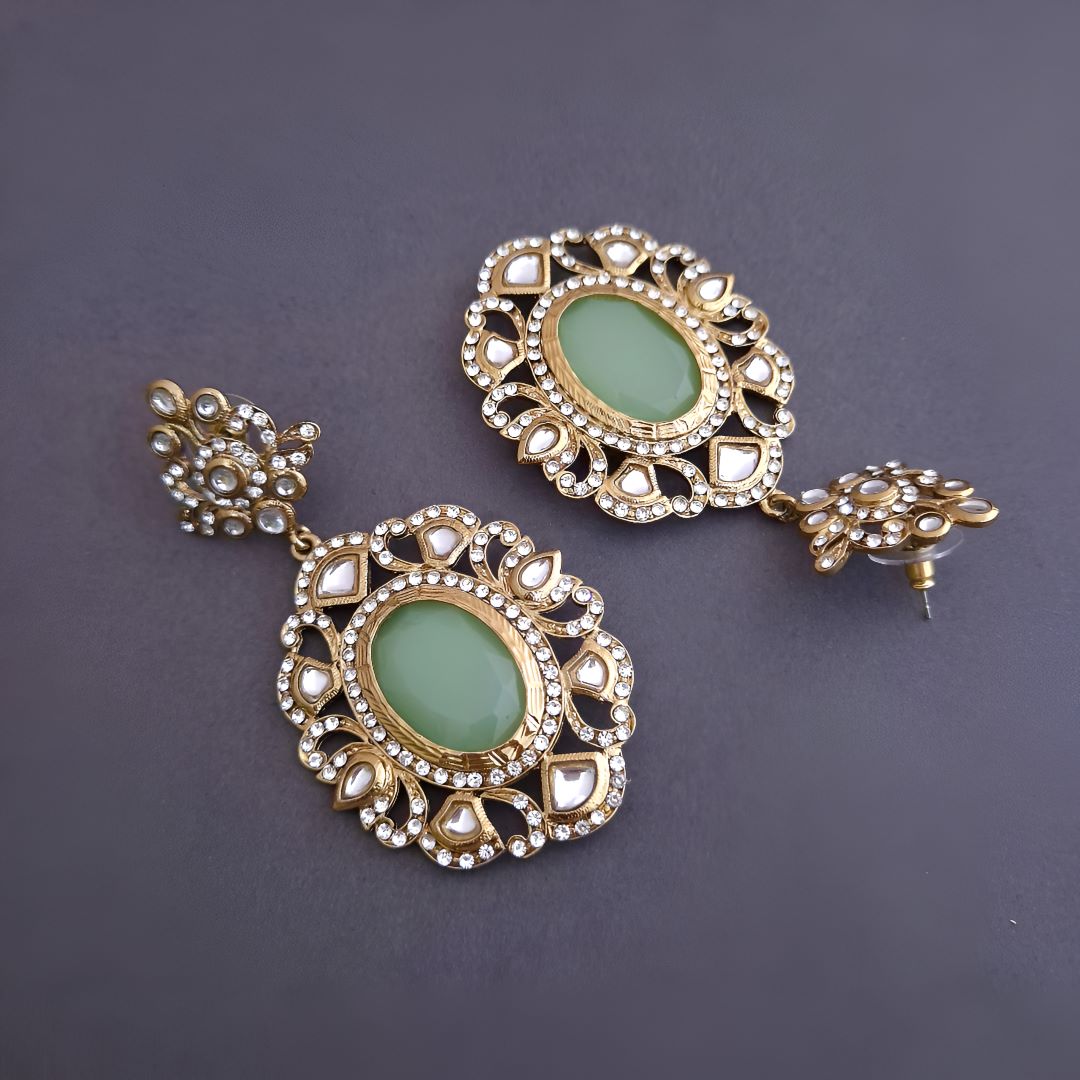 Mint Green Kundan Dangler Earrings