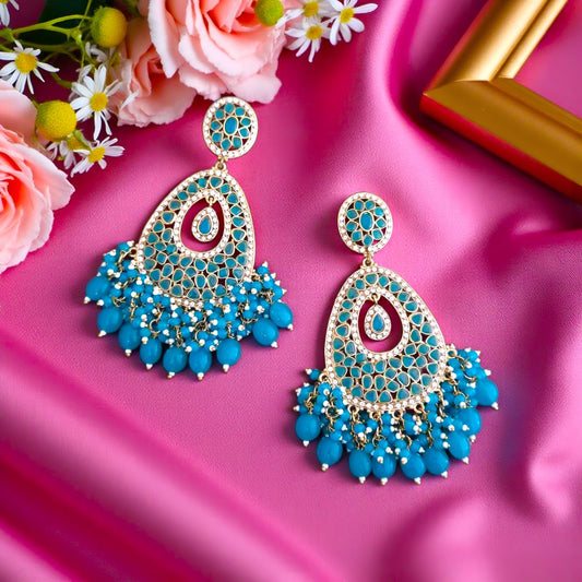 Green Kundan Dangler Earrings
