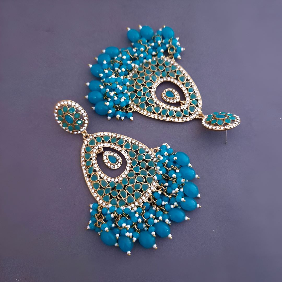 Green Kundan Dangler Earrings