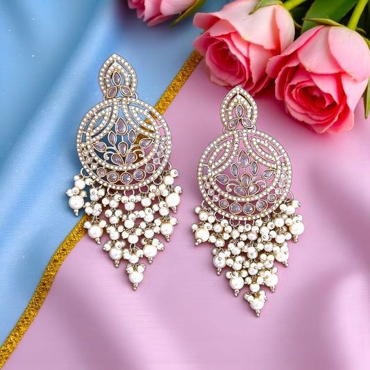 White Kundan Chandbali Earrings