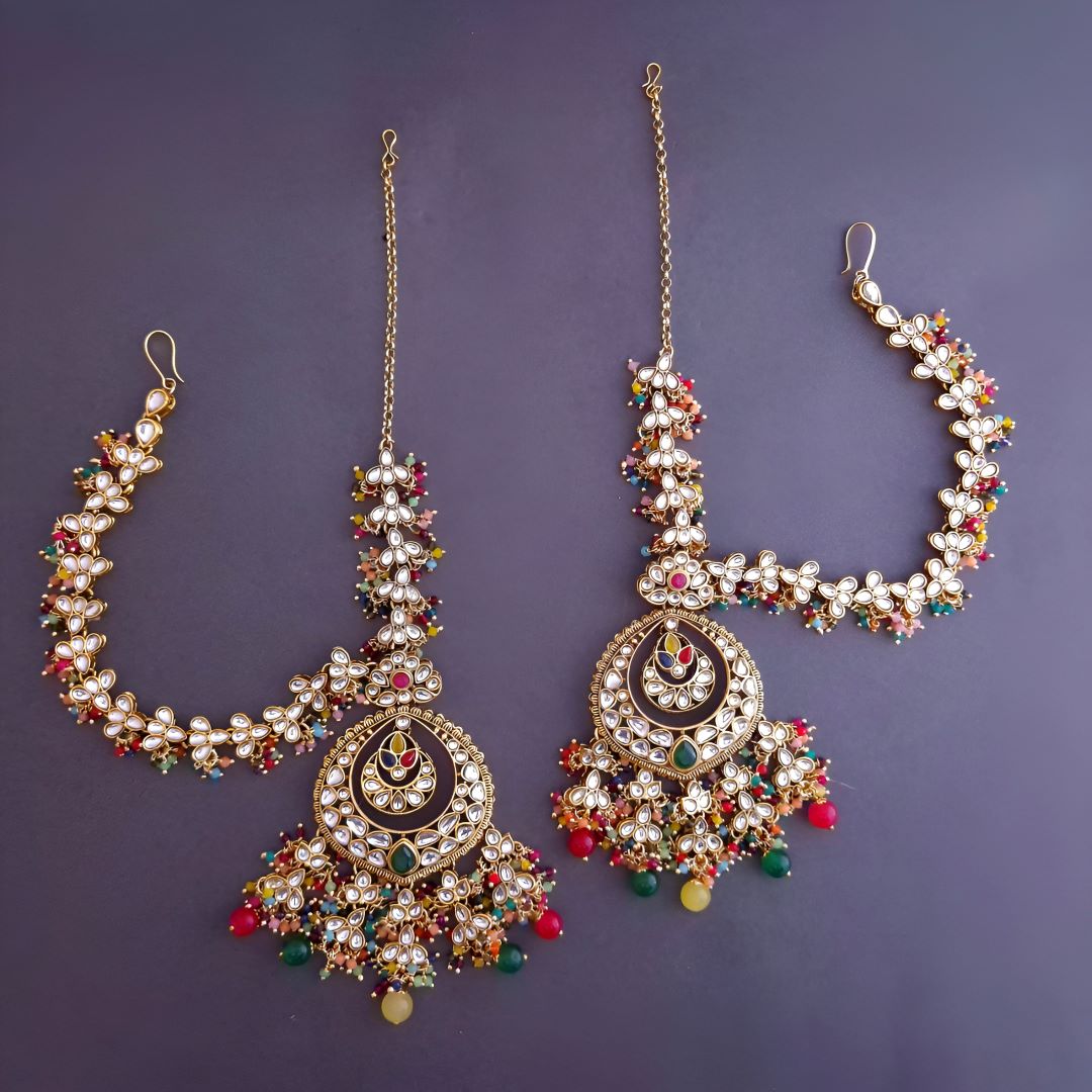 Multicolor Kundan Sahara Earchain Chandbali Earrings
