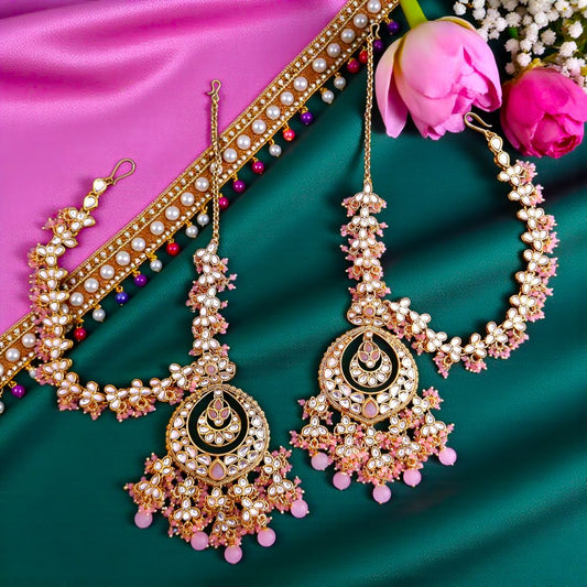 Blush Pink Kundan Sahara Earchain Chandbali Earrings