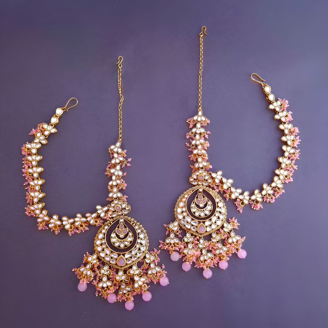 Blush Pink Kundan Sahara Earchain Chandbali Earrings