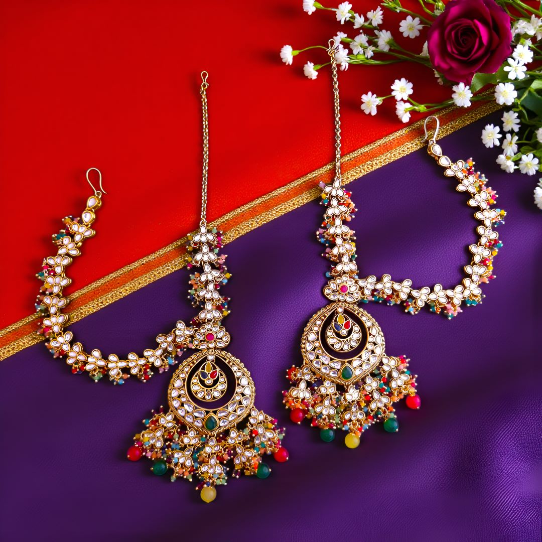 Multicolor Kundan Sahara Earchain Chandbali Earrings