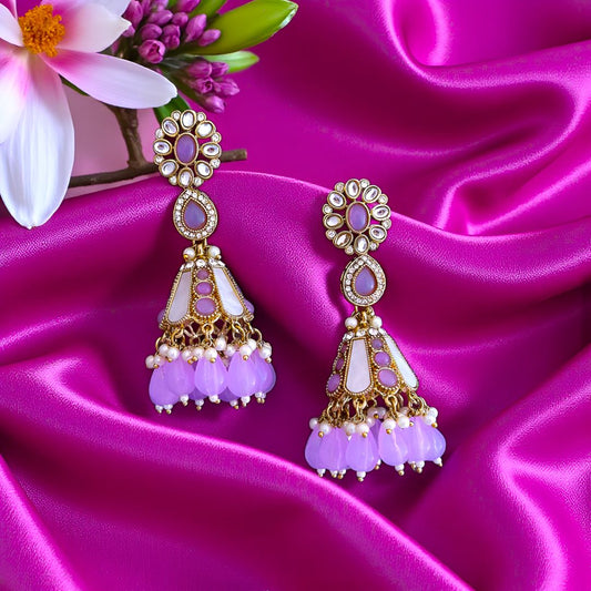 Lilac Kundan Jhumki Earrings
