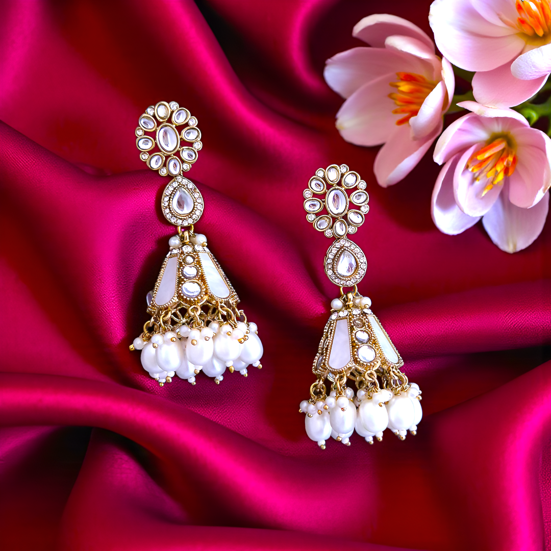 White Kundan Jhumki Earrings