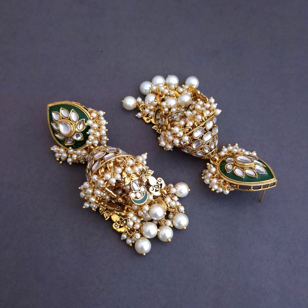 White Kundan Jhumki Earrings