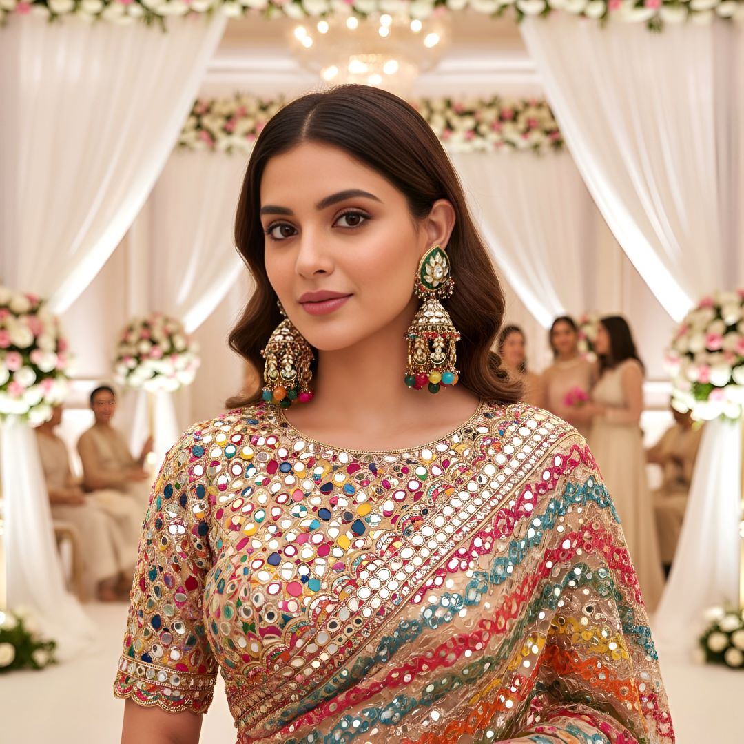 Multicolor Kundan Jhumki Earrings