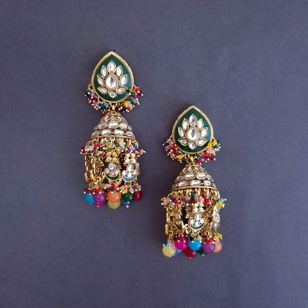 Multicolor Kundan Jhumki Earrings