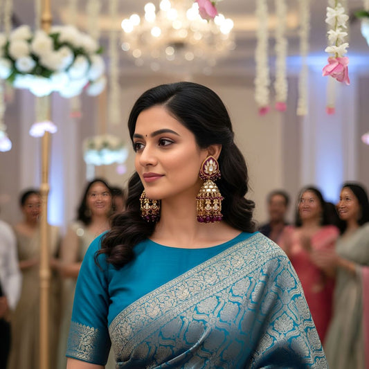 Purple Kundan Jhumki Earrings