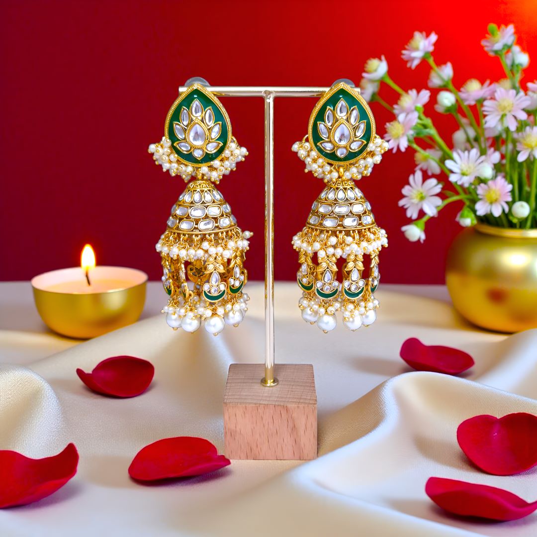 White Kundan Jhumki Earrings