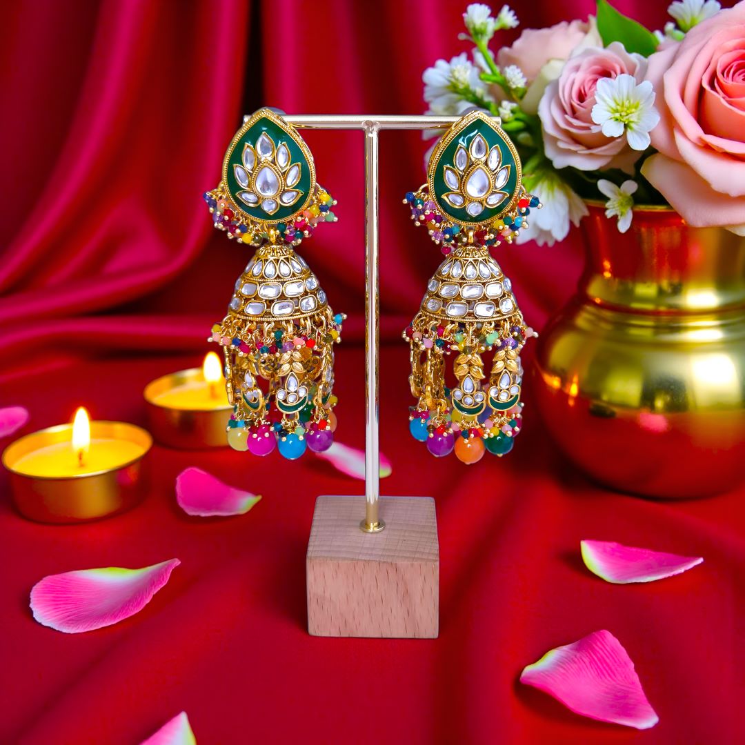 Multicolor Kundan Jhumki Earrings