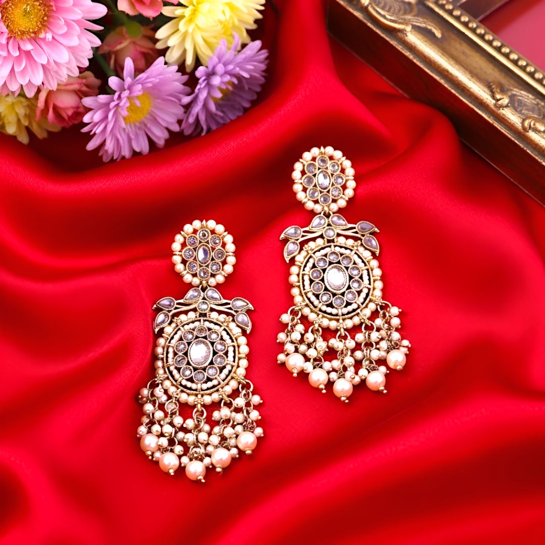 Golden Kundan Dangler Earrings