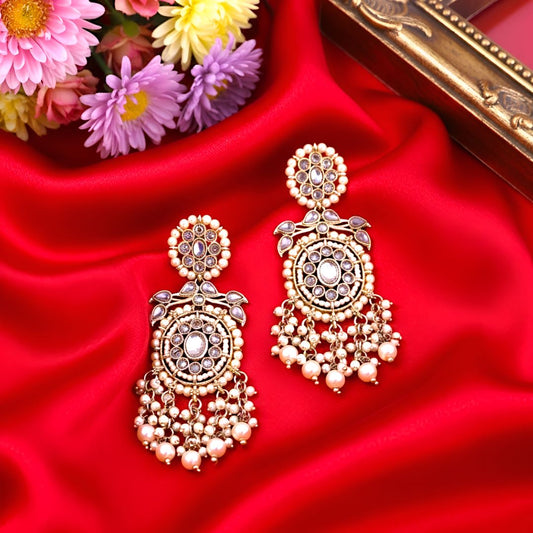 Golden Kundan Dangler Earrings