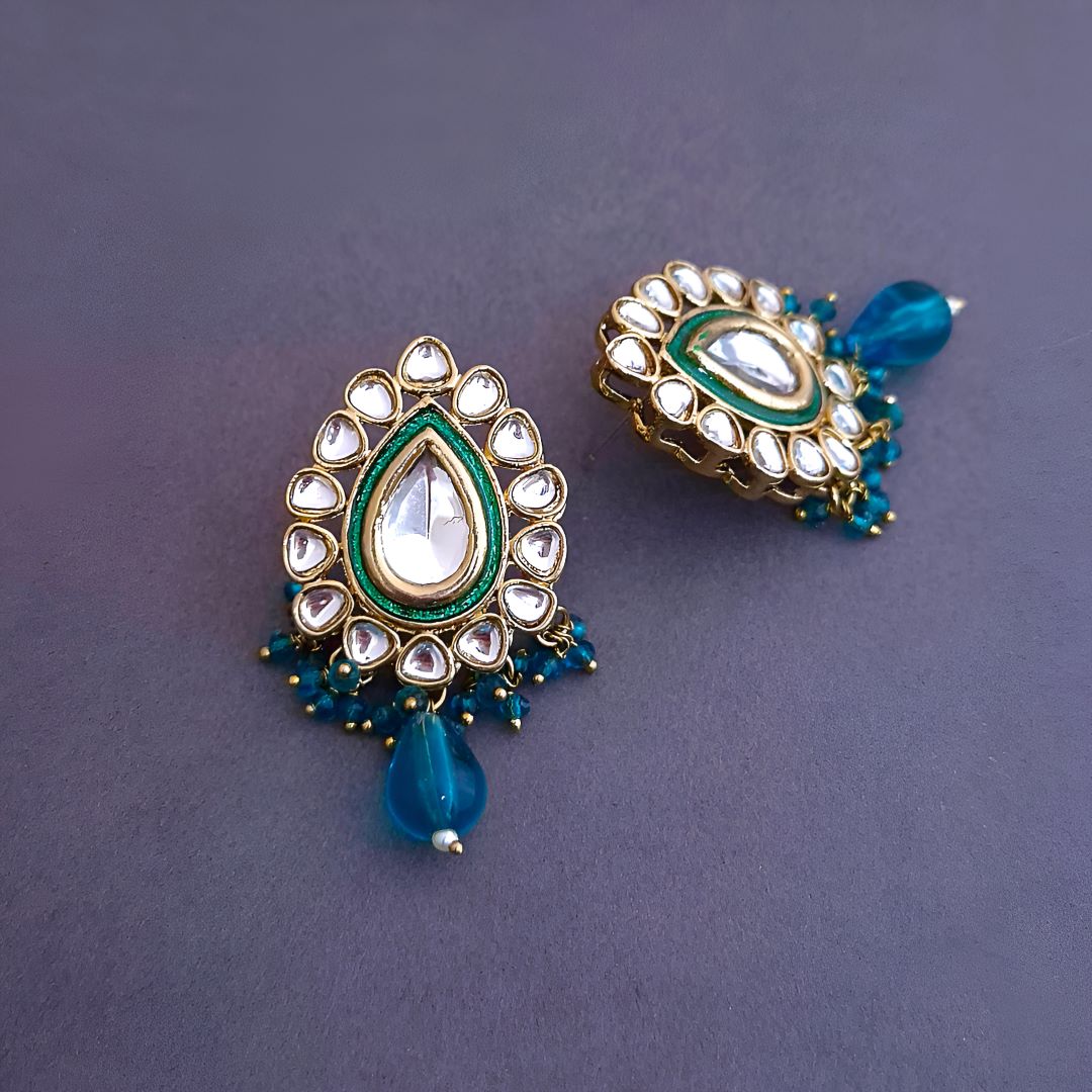  Blue Kundan Stud Earrings