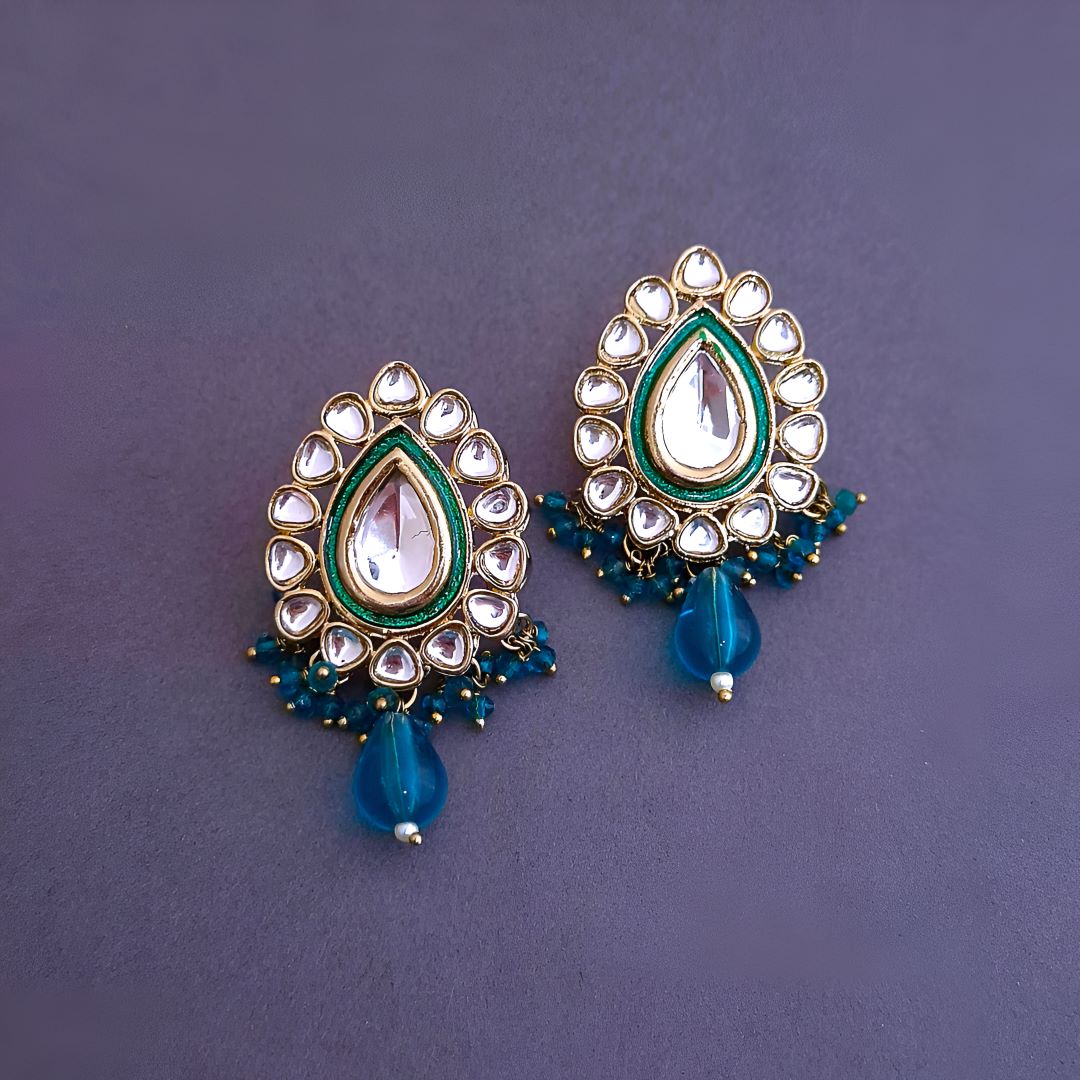  Blue Kundan Stud Earrings