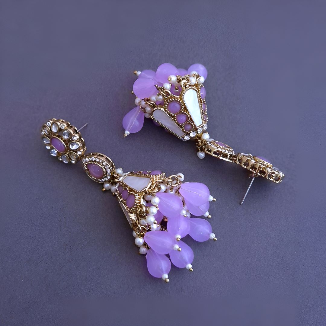 Lilac Kundan Jhumki Earrings