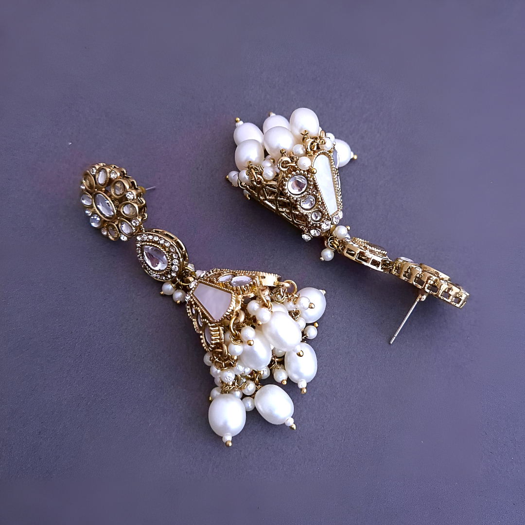 White Kundan Jhumki Earrings