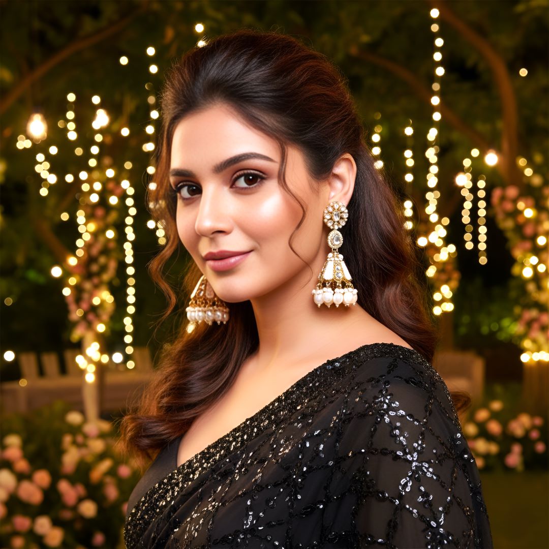 White Kundan Jhumki Earrings