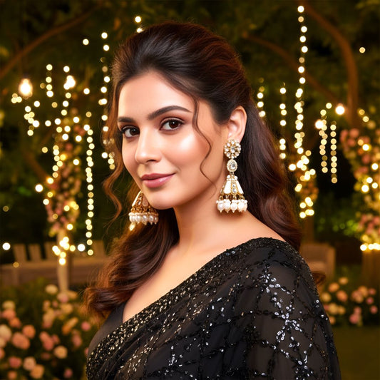 White Kundan Jhumki Earrings
