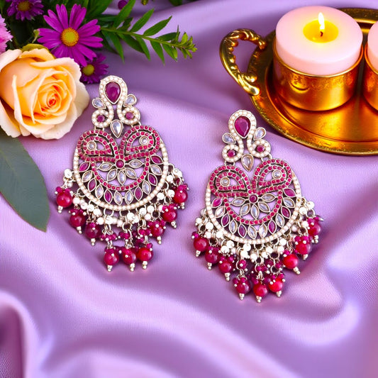 Red Kundan Chandbali Earrings