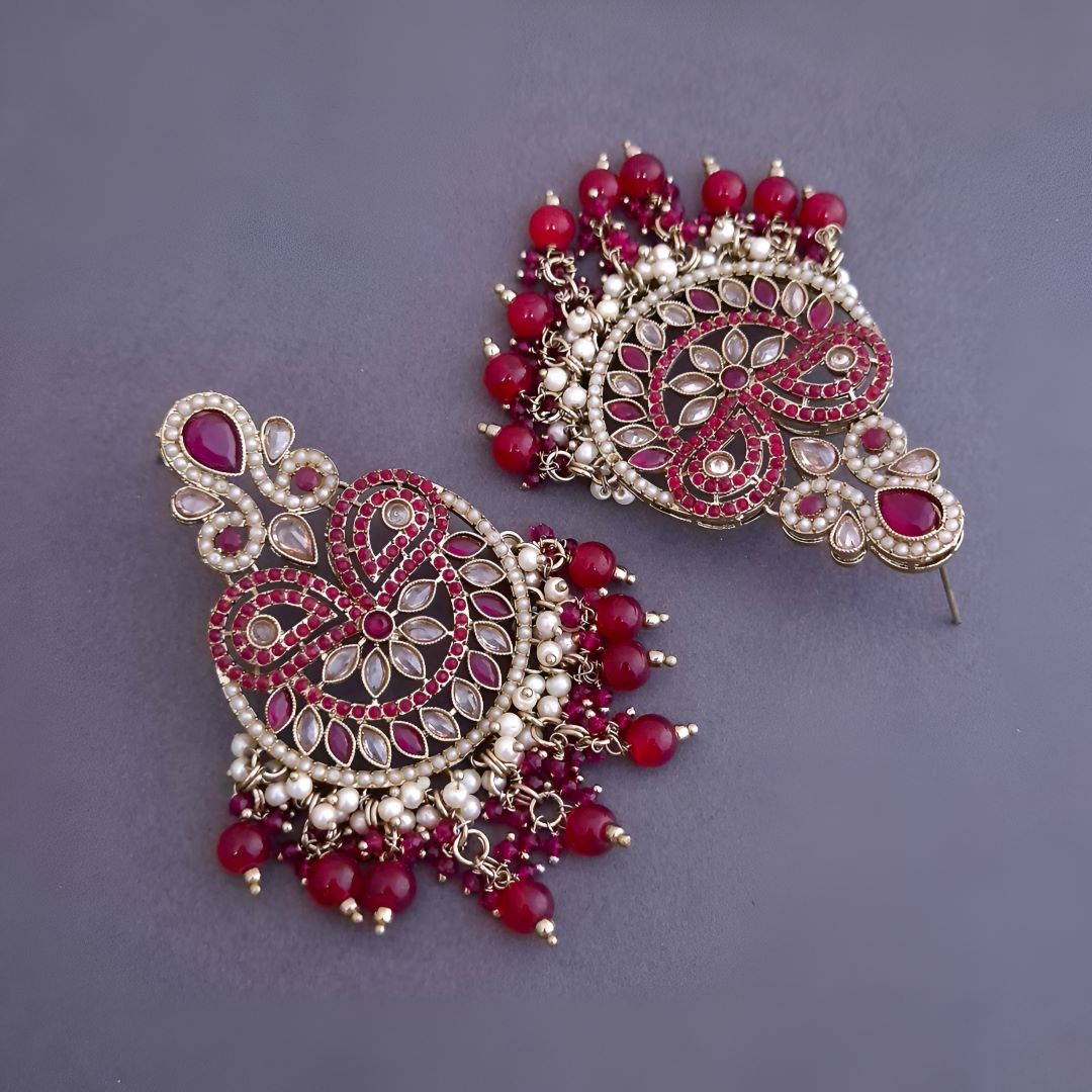 Red Kundan Chandbali Earrings