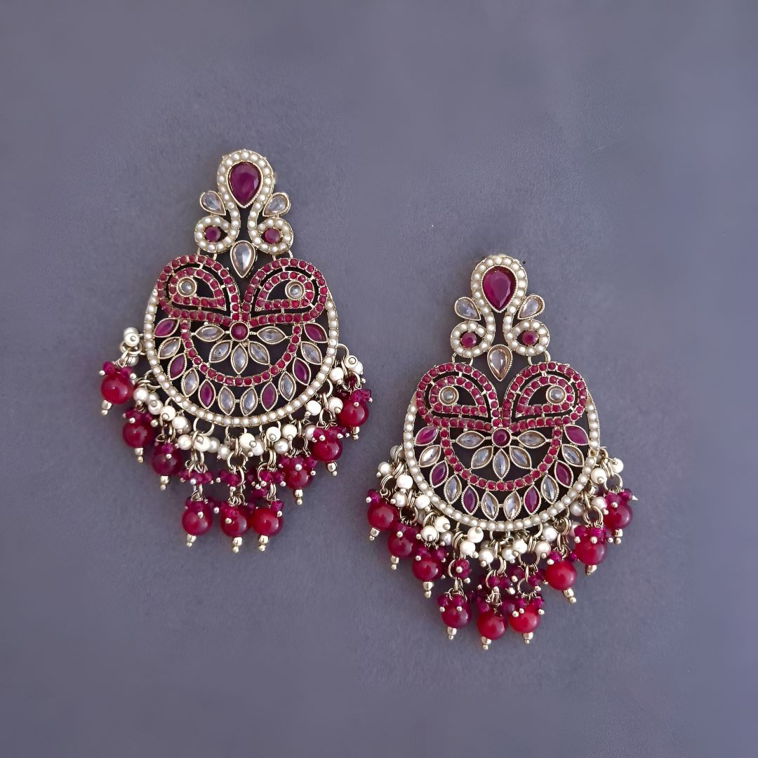 Red Kundan Chandbali Earrings