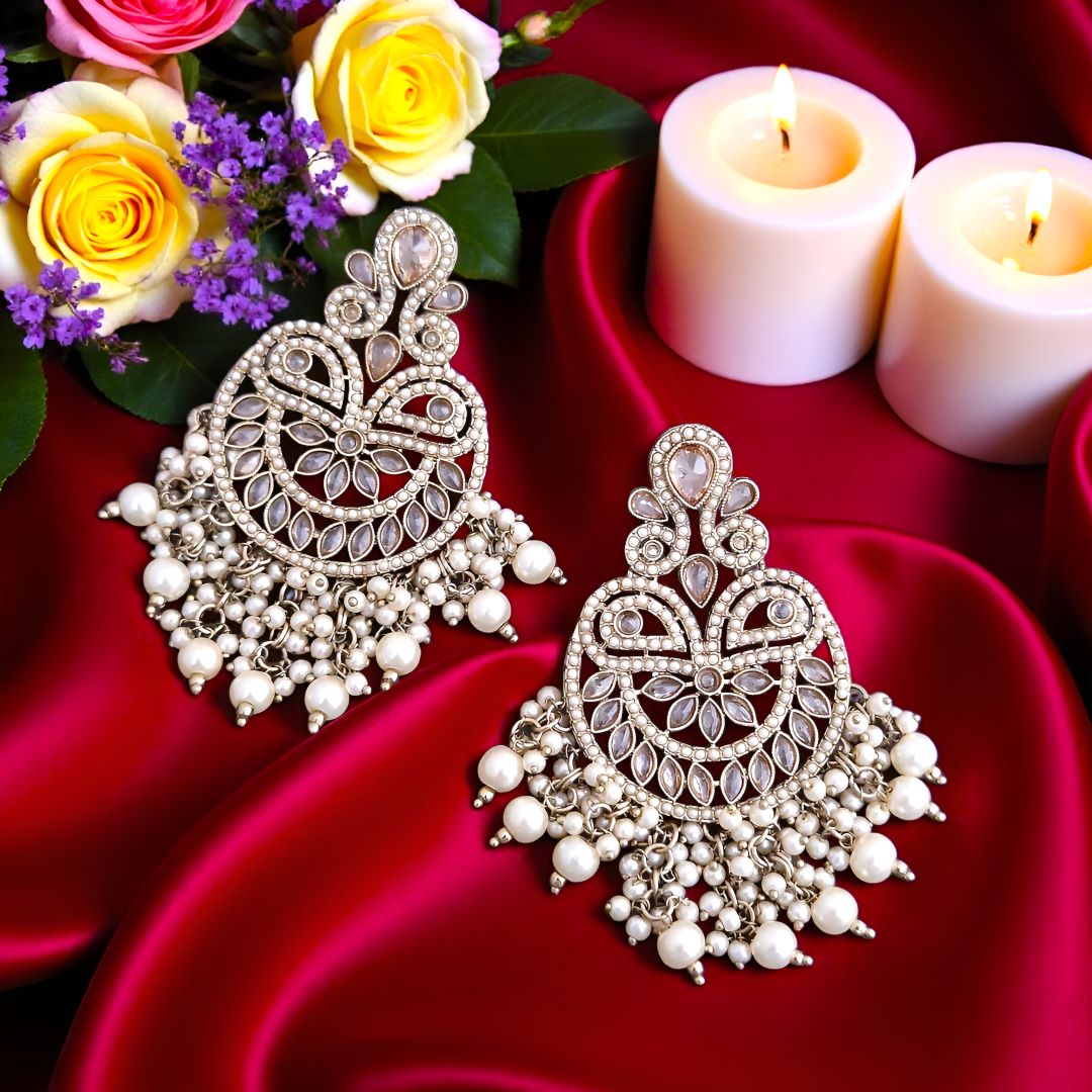White Kundan Chandbali Earrings